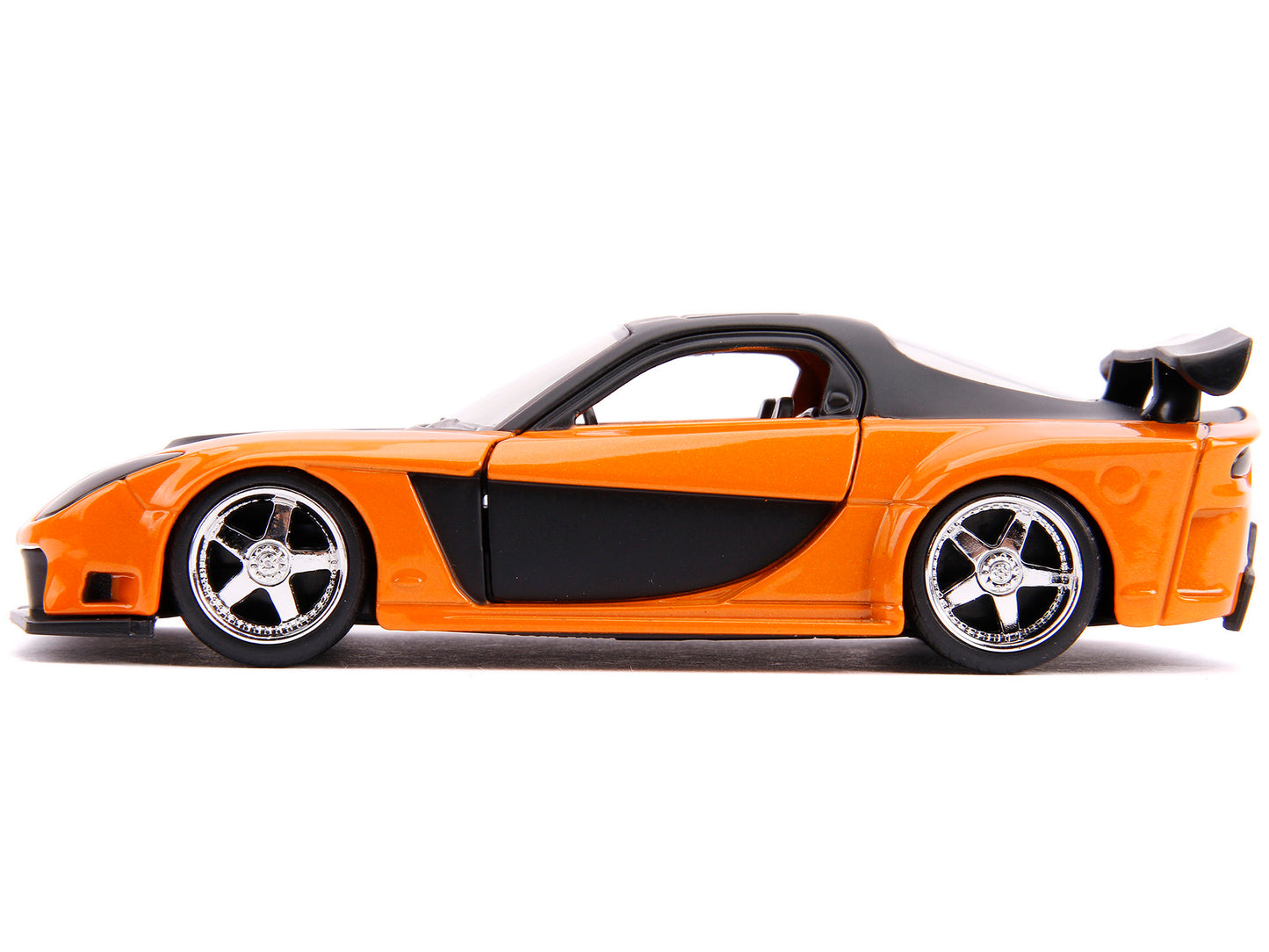 Han's Mazda RX-7 Orange Metallic and Matt Black and Toyota GR Supra Orange Metallic with Black Hood Set of 2 pieces "Fast & Furious" Series 1/32 Diecast Model Cars by Jada