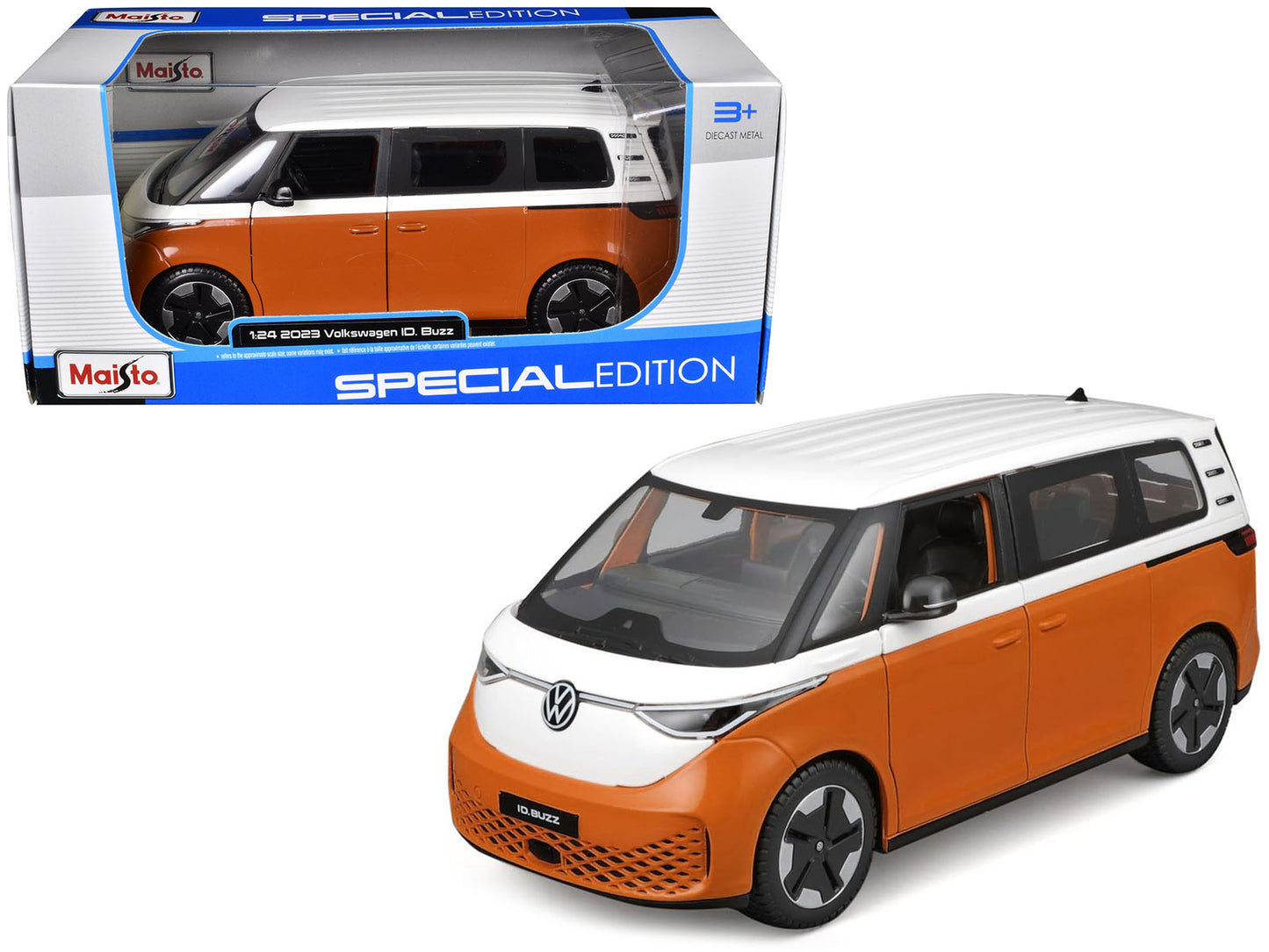 2023 Volkswagen ID. Buzz Van Orange and White "Special Edition" Series 1/24 Diecast Model Car by Maisto