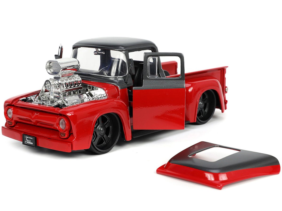 1956 Ford F-100 Pickup Truck Red and Dark Gray Metallic with Extra Wheels "Just Trucks" Series 1/24 Diecast Model Car by Jada