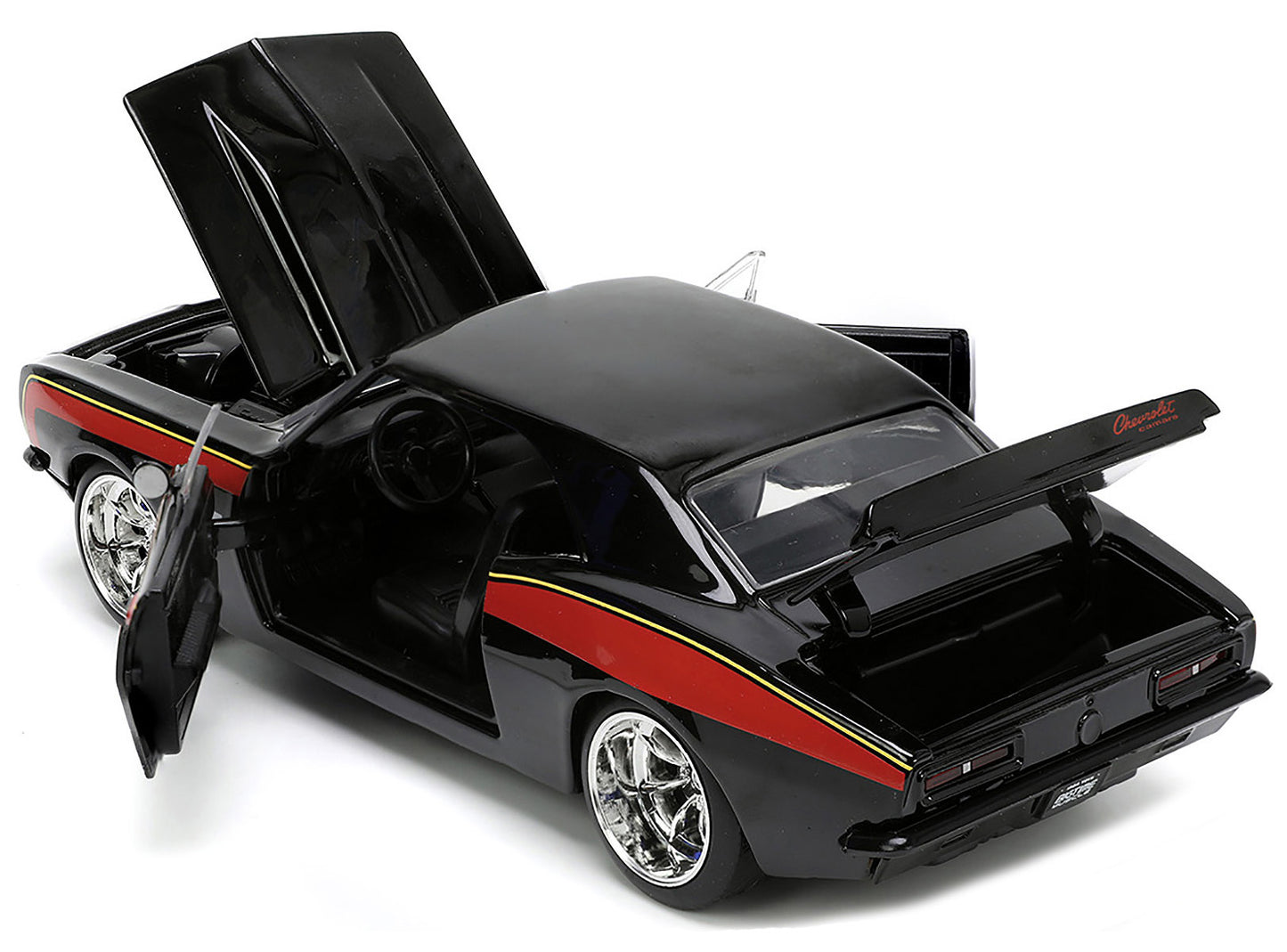 1967 Chevrolet Camaro "Mickey Thompson" Black with Red and Yellow Stripes "Bigtime Muscle" Series 1/24 Diecast Model Car by Jada