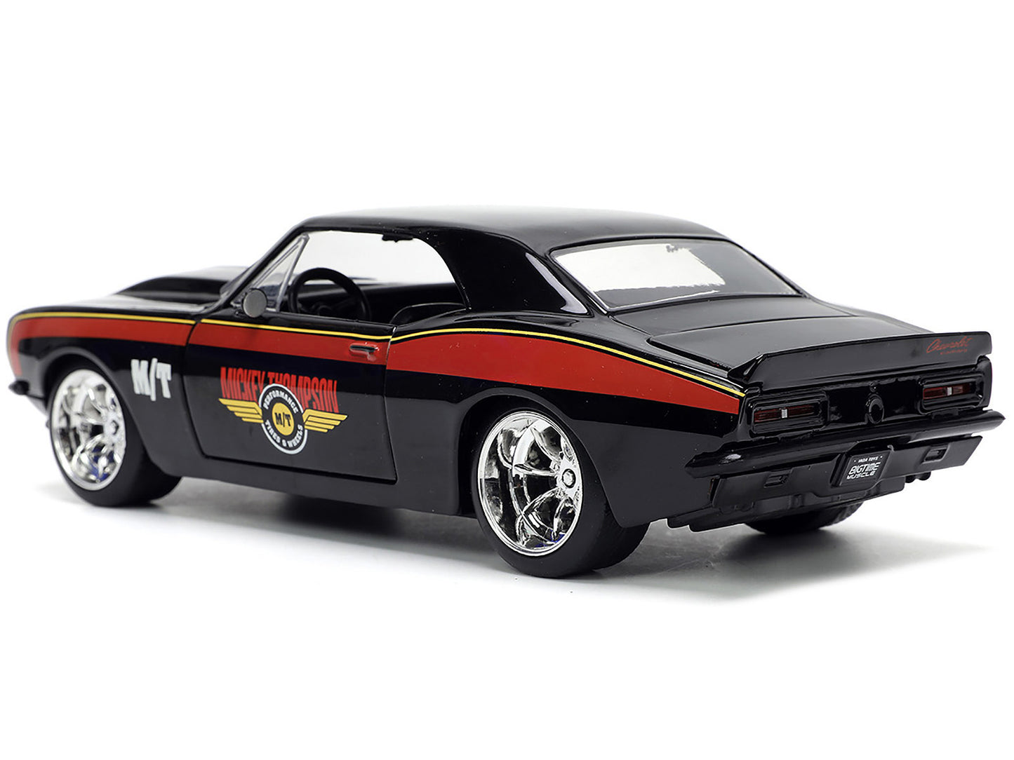 1967 Chevrolet Camaro "Mickey Thompson" Black with Red and Yellow Stripes "Bigtime Muscle" Series 1/24 Diecast Model Car by Jada