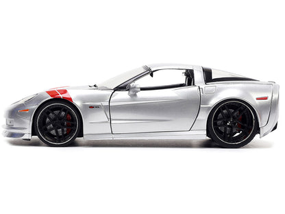 2006 Chevrolet Corvette Z06 Silver Metallic with Red Stripes "Bigtime Muscle" Series 1/24 Diecast Model Car by Jada