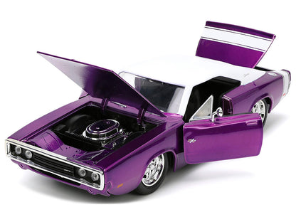 1970 Dodge Charger R/T Purple Metallic with White Top and Tail Stripe "Bigtime Muscle" Series 1/24 Diecast Model Car by Jada