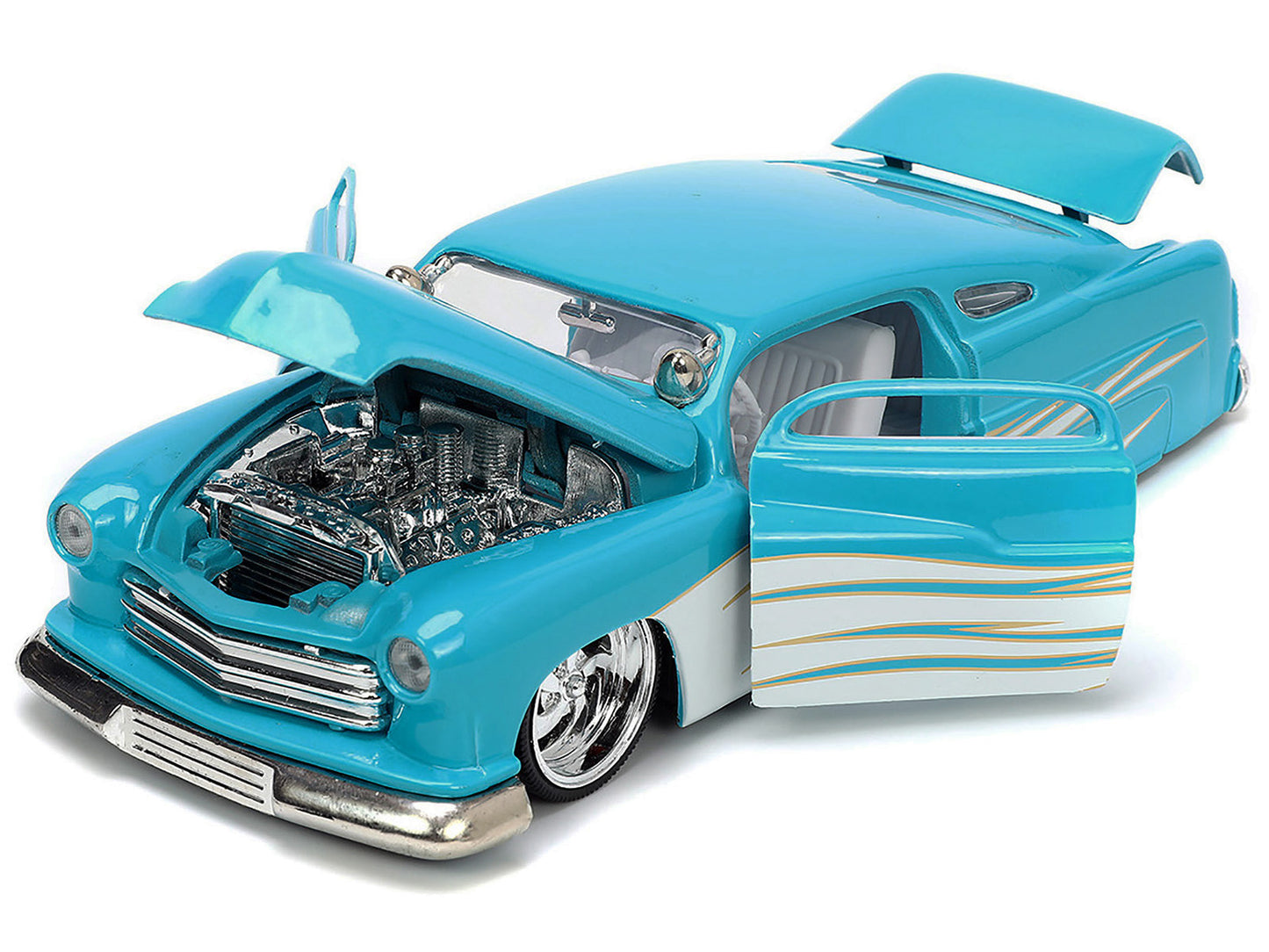 1951 Mercury Coupe Light Blue with White Flame Graphics and Interior "Bigtime Muscle" Series 1/24 Diecast Model Car by Jada