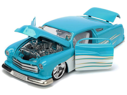 1951 Mercury Coupe Light Blue with White Flame Graphics and Interior "Bigtime Muscle" Series 1/24 Diecast Model Car by Jada