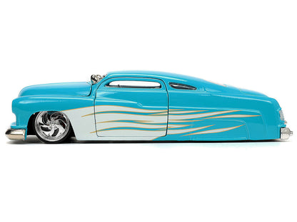 1951 Mercury Coupe Light Blue with White Flame Graphics and Interior "Bigtime Muscle" Series 1/24 Diecast Model Car by Jada