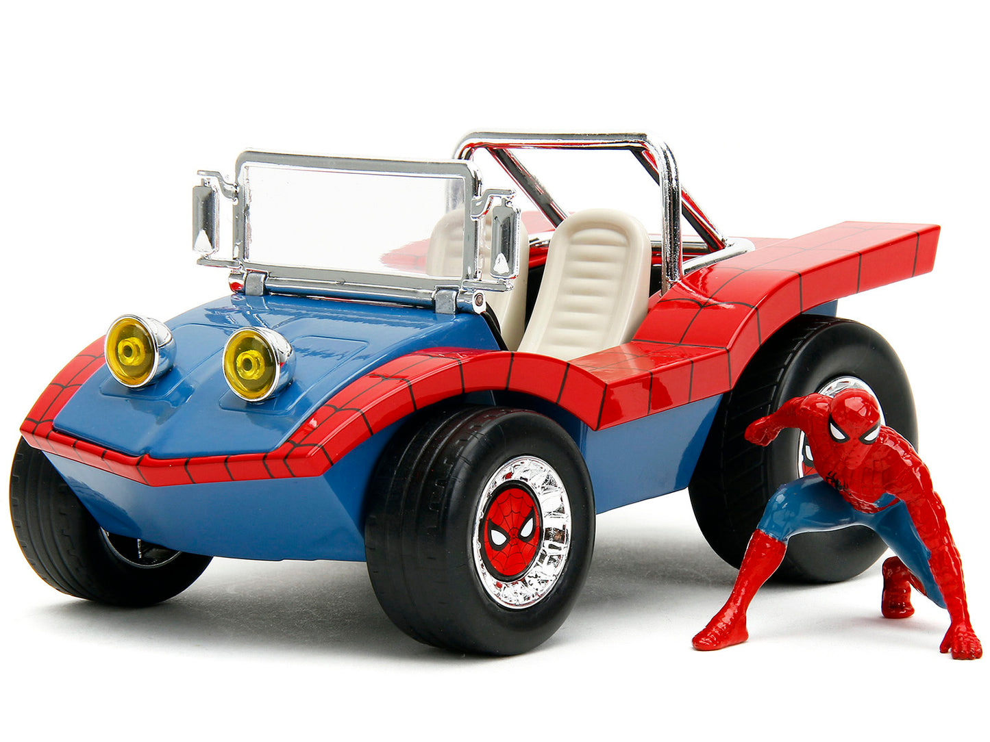 Dune Buggy Red and Blue with Graphics and Spider-Man Diecast Figure "Marvel Spider-Man" 1/24 Diecast Model Car by Jada