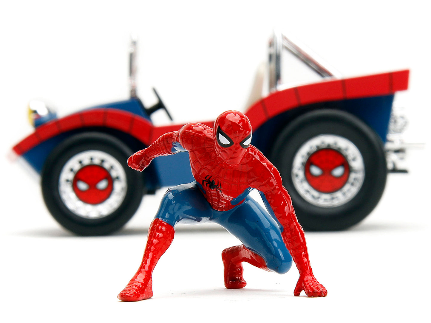 Dune Buggy Red and Blue with Graphics and Spider-Man Diecast Figure "Marvel Spider-Man" 1/24 Diecast Model Car by Jada