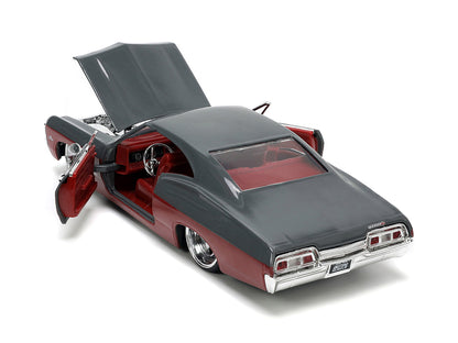 1967 Chevrolet Impala SS Gray and Burgundy with Burgundy Interior "Bigtime Muscle" Series 1/24 Diecast Model Car by Jada