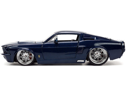 1967 Ford Mustang Shelby GT500 Dark Blue Metallic with White Stripes "Bigtime Muscle" Series 1/24 Diecast Model Car by Jada