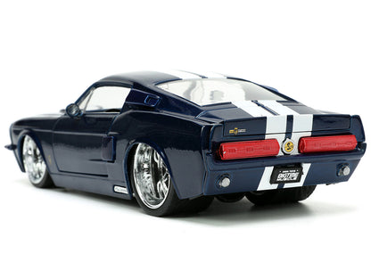 1967 Ford Mustang Shelby GT500 Dark Blue Metallic with White Stripes "Bigtime Muscle" Series 1/24 Diecast Model Car by Jada