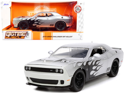 2015 Dodge Challenger SRT Hellcat Silver Metallic with Flames "Nitrous Express" "Bigtime Muscle" Series 1/24 Diecast Model Car by Jada