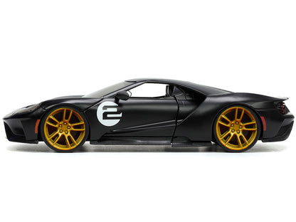 2017 Ford GT #2 Matt Black with Silver Stripes and Gold Wheels "Bigtime Muscle" Series 1/24 Diecast Model Car by Jada