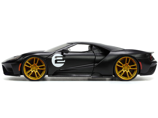 2017 Ford GT #2 Matt Black with Silver Stripes and Gold Wheels "Bigtime Muscle" Series 1/24 Diecast Model Car by Jada