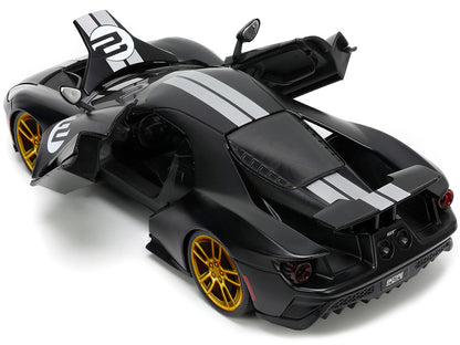 2017 Ford GT #2 Matt Black with Silver Stripes and Gold Wheels "Bigtime Muscle" Series 1/24 Diecast Model Car by Jada