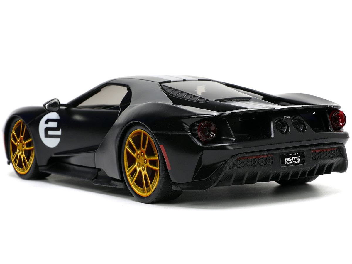 2017 Ford GT #2 Matt Black with Silver Stripes and Gold Wheels "Bigtime Muscle" Series 1/24 Diecast Model Car by Jada