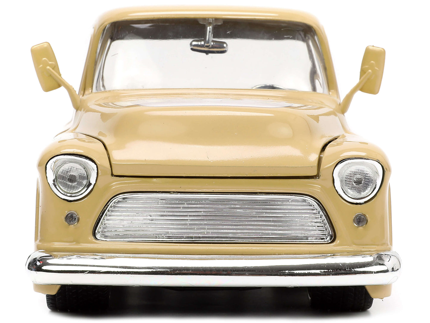 1955 Chevrolet Stepside Pickup Truck Tan with White and Silver Flames with Extra Wheels "Just Trucks" Series 1/24 Diecast Model Car by Jada