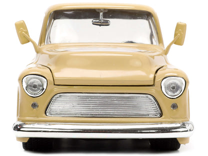 1955 Chevrolet Stepside Pickup Truck Tan with White and Silver Flames with Extra Wheels "Just Trucks" Series 1/24 Diecast Model Car by Jada