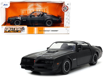 1977 Pontiac Firebird T/A Trans Am Matt Black with Bird Graphic on Hood "Bigtime Muscle" Series 1/24 Diecast Model Car by Jada