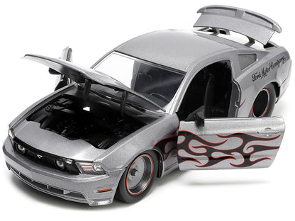 2010 Ford Mustang GT Gray Metallic with Flames "Ford Motor Company" "Bigtime Muscle" Series 1/24 Diecast Model Car by Jada