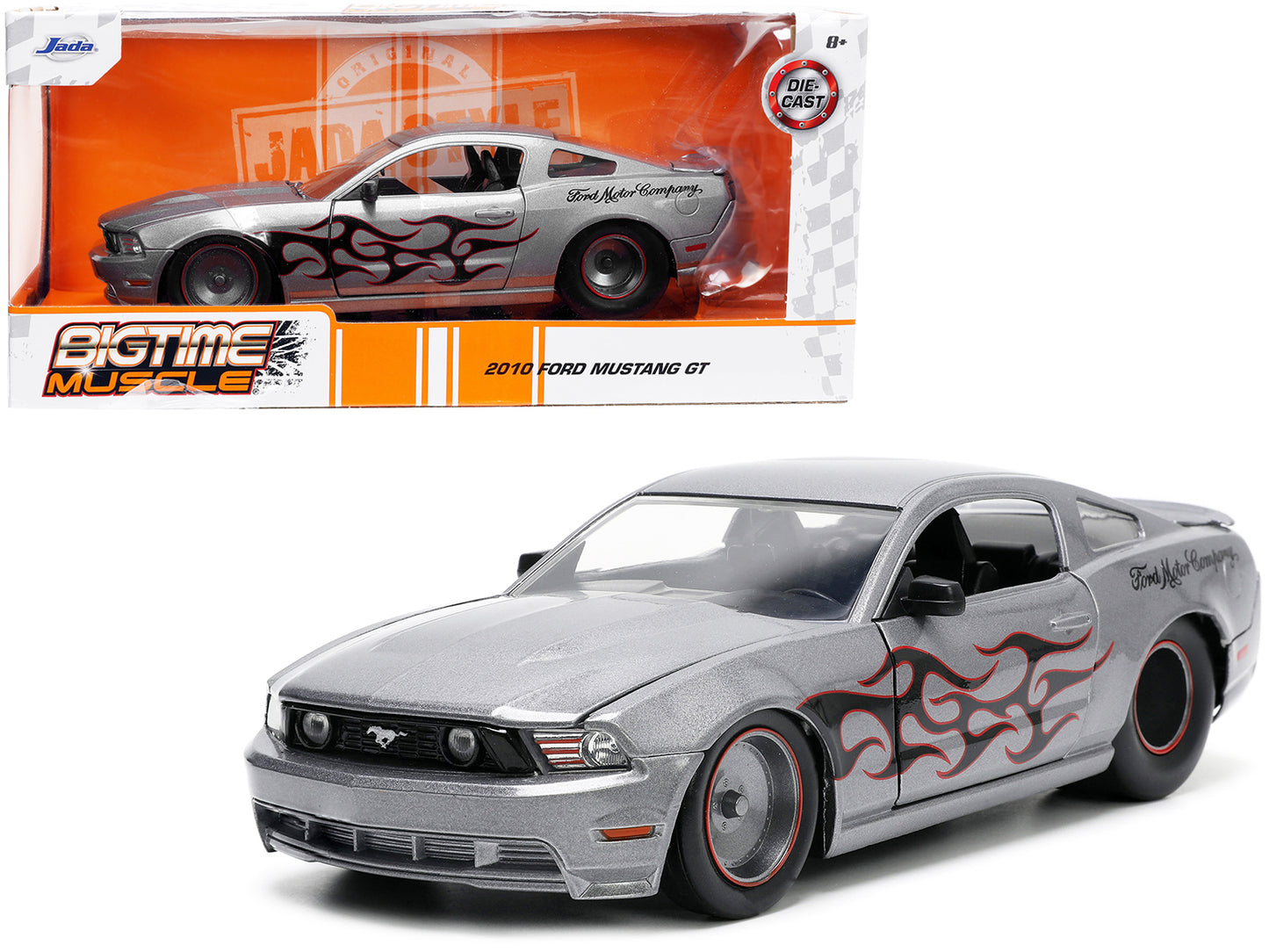 2010 Ford Mustang GT Gray Metallic with Flames "Ford Motor Company" "Bigtime Muscle" Series 1/24 Diecast Model Car by Jada