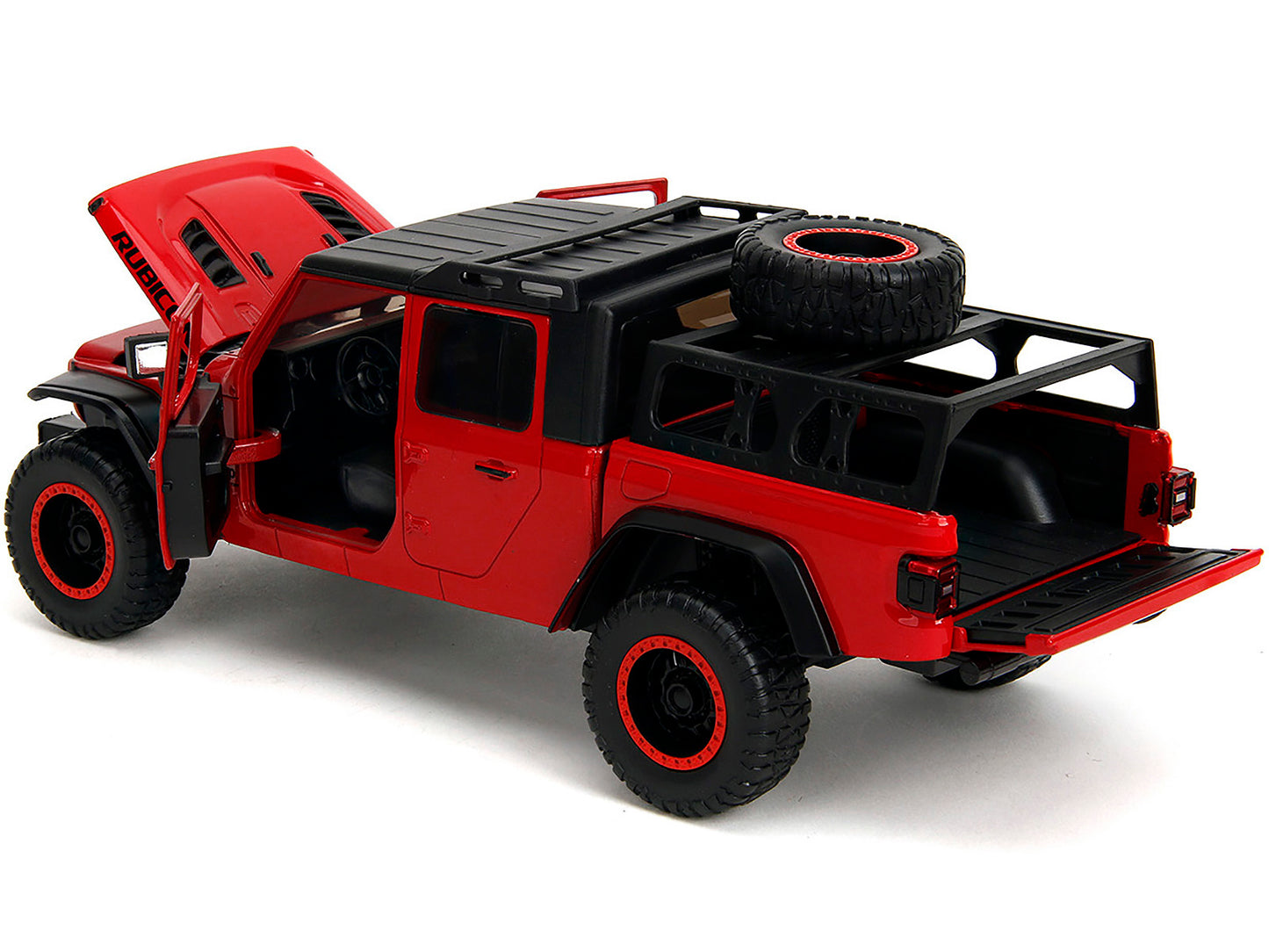 2020 Jeep Gladiator Rubicon Pickup Truck Red with Black Top and Extra Wheels "Just Trucks" Series 1/24 Diecast Model Car by Jada