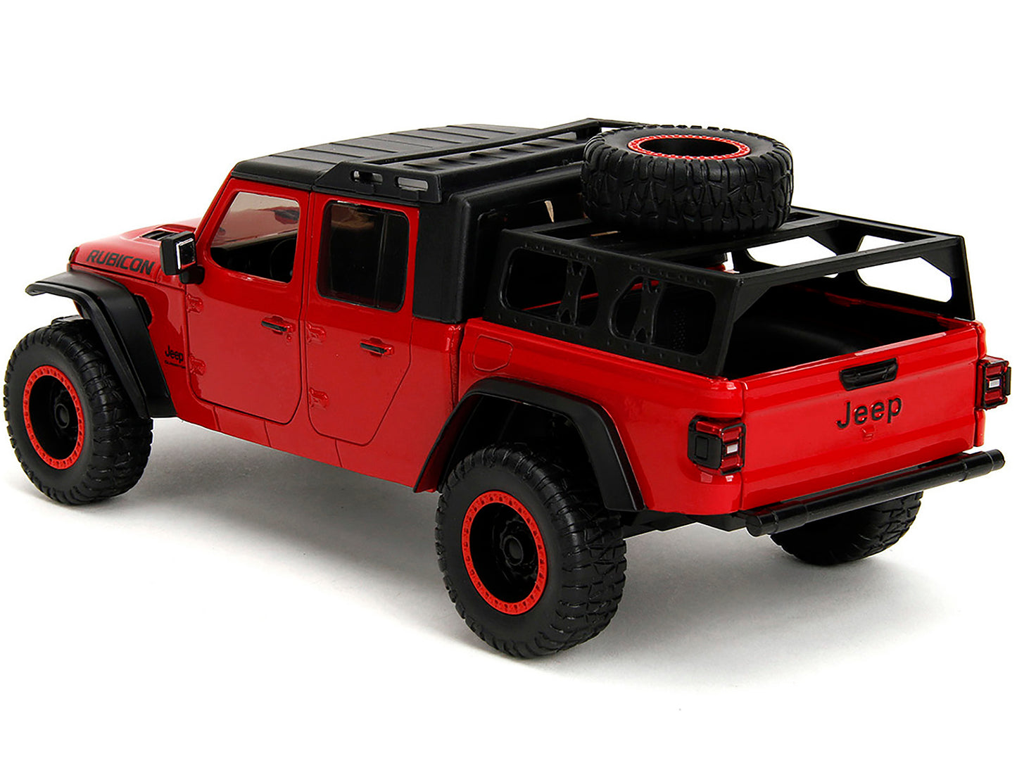 2020 Jeep Gladiator Rubicon Pickup Truck Red with Black Top and Extra Wheels "Just Trucks" Series 1/24 Diecast Model Car by Jada