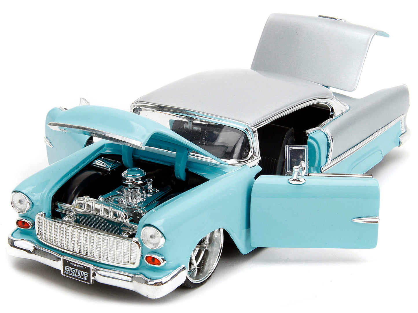 1955 Chevrolet Bel Air Light Blue and Silver Metallic "Bad Guys" "Bigtime Muscle" Series 1/24 Diecast Model Car by Jada