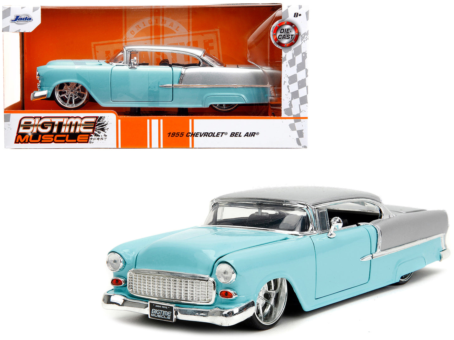 1955 Chevrolet Bel Air Light Blue and Silver Metallic "Bad Guys" "Bigtime Muscle" Series 1/24 Diecast Model Car by Jada