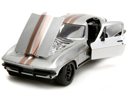 1966 Chevrolet Corvette Silver Metallic with Bronze Stripes "Bigtime Muscle" Series 1/24 Diecast Model Car by Jada