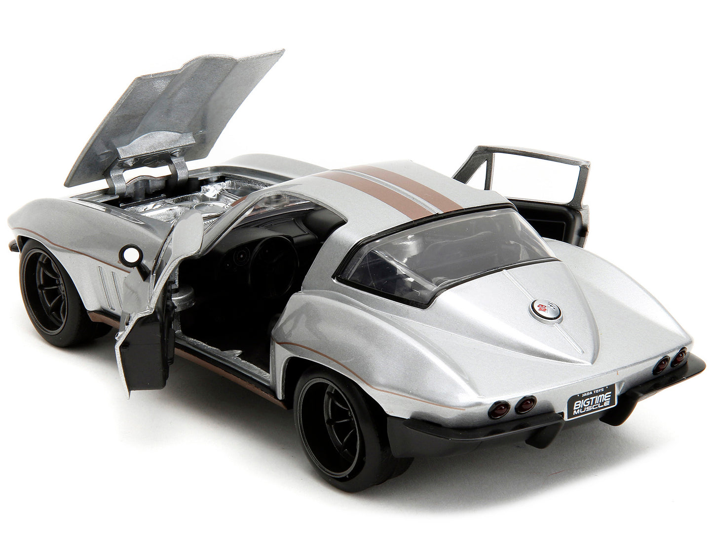 1966 Chevrolet Corvette Silver Metallic with Bronze Stripes "Bigtime Muscle" Series 1/24 Diecast Model Car by Jada