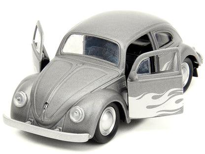 1959 Volkswagen Beetle Gray Metallic with Silver Flames and Boxing Gloves Accessory "Punch Buggy" Series 1/32 Diecast Model Car by Jada