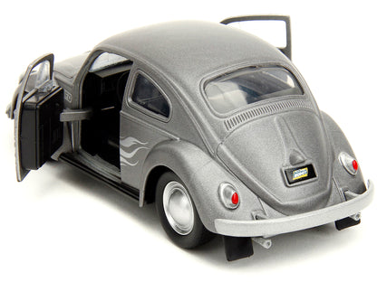 1959 Volkswagen Beetle Gray Metallic with Silver Flames and Boxing Gloves Accessory "Punch Buggy" Series 1/32 Diecast Model Car by Jada