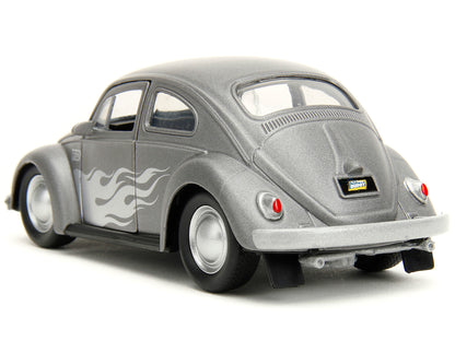 1959 Volkswagen Beetle Gray Metallic with Silver Flames and Boxing Gloves Accessory "Punch Buggy" Series 1/32 Diecast Model Car by Jada