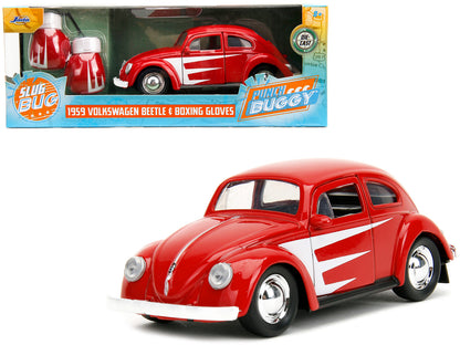 1959 Volkswagen Beetle Red with White Graphics and Boxing Gloves Accessory "Punch Buggy" Series 1/32 Diecast Model Car by Jada