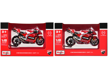 Ducati Desmosedici GP #43 Jack Miller and #63 Francesco Bagnaia "Ducati Lenovo Team" Team Champions "MotoGP World Championship" (2022) Set of 2 Motorcycles 1/18 Diecast Models by Maisto