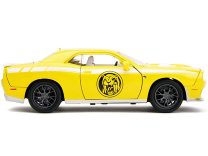 2015 Dodge Challenger SRT Hellcat Yellow with Graphics and Yellow Ranger Diecast Figure "Power Rangers" "Hollywood Rides" Series 1/24 Diecast Model Car by Jada