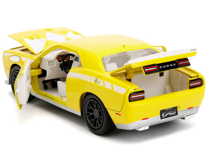 2015 Dodge Challenger SRT Hellcat Yellow with Graphics and Yellow Ranger Diecast Figure "Power Rangers" "Hollywood Rides" Series 1/24 Diecast Model Car by Jada