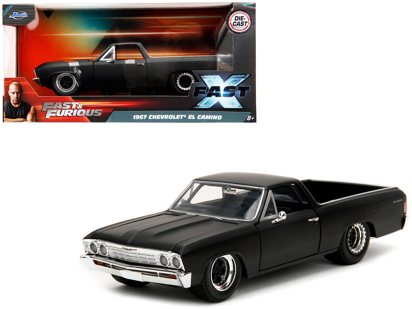 1967 Chevrolet El Camino Matt Black "Fast & Furious" Series 1/24 Diecast Model Car by Jada