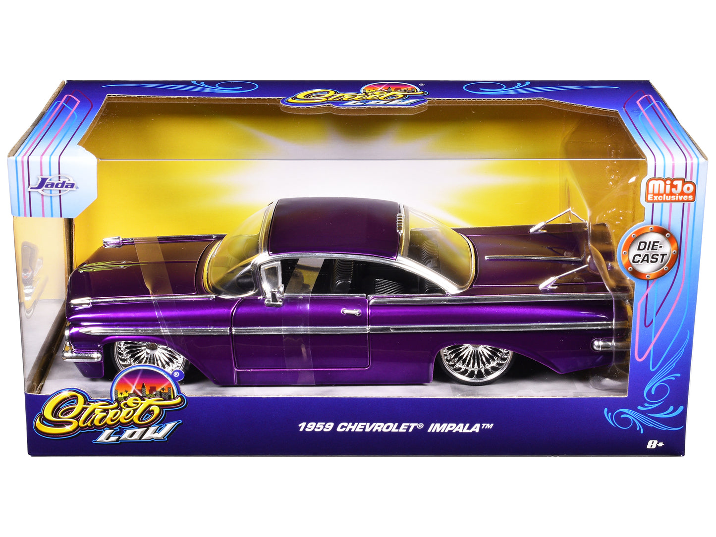 1959 Chevrolet Impala Lowrider Candy Purple with DUB Wire Wheels "Street Low" Series 1/24 Diecast Model Car by Jada