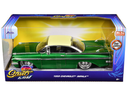 1959 Chevrolet Impala Lowrider Green Metallic with Cream Top and DUB Wire Wheels "Street Low" Series 1/24 Diecast Model Car by Jada