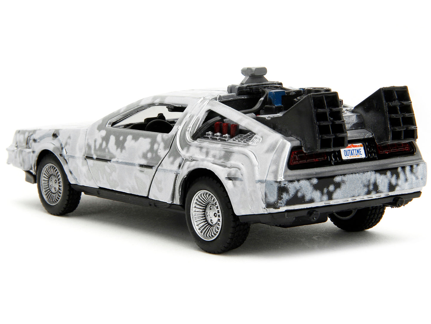 DMC DeLorean Time Machine Brushed Metal (Frost Version) "Back to the Future" (1985) Movie "Hollywood Rides" Series 1/32 Diecast Model Car by Jada