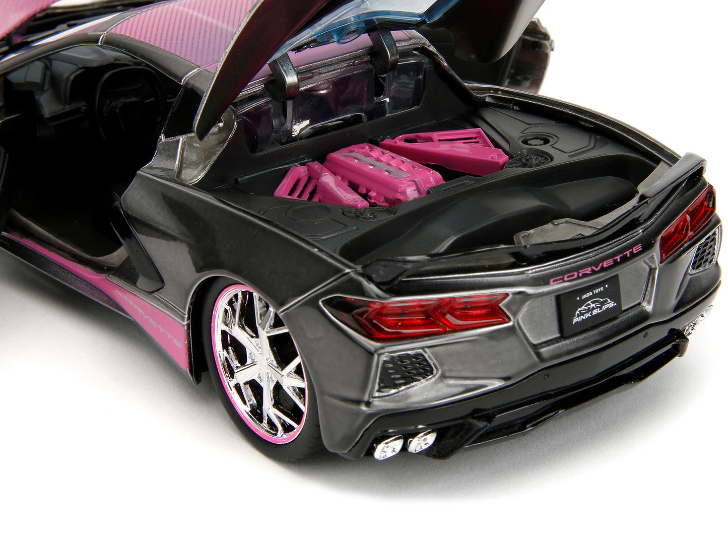 2020 Chevrolet Corvette Stingray Gray Metallic with Pink Carbon Hood and Top "Pink Slips" Series 1/24 Diecast Model Car by Jada