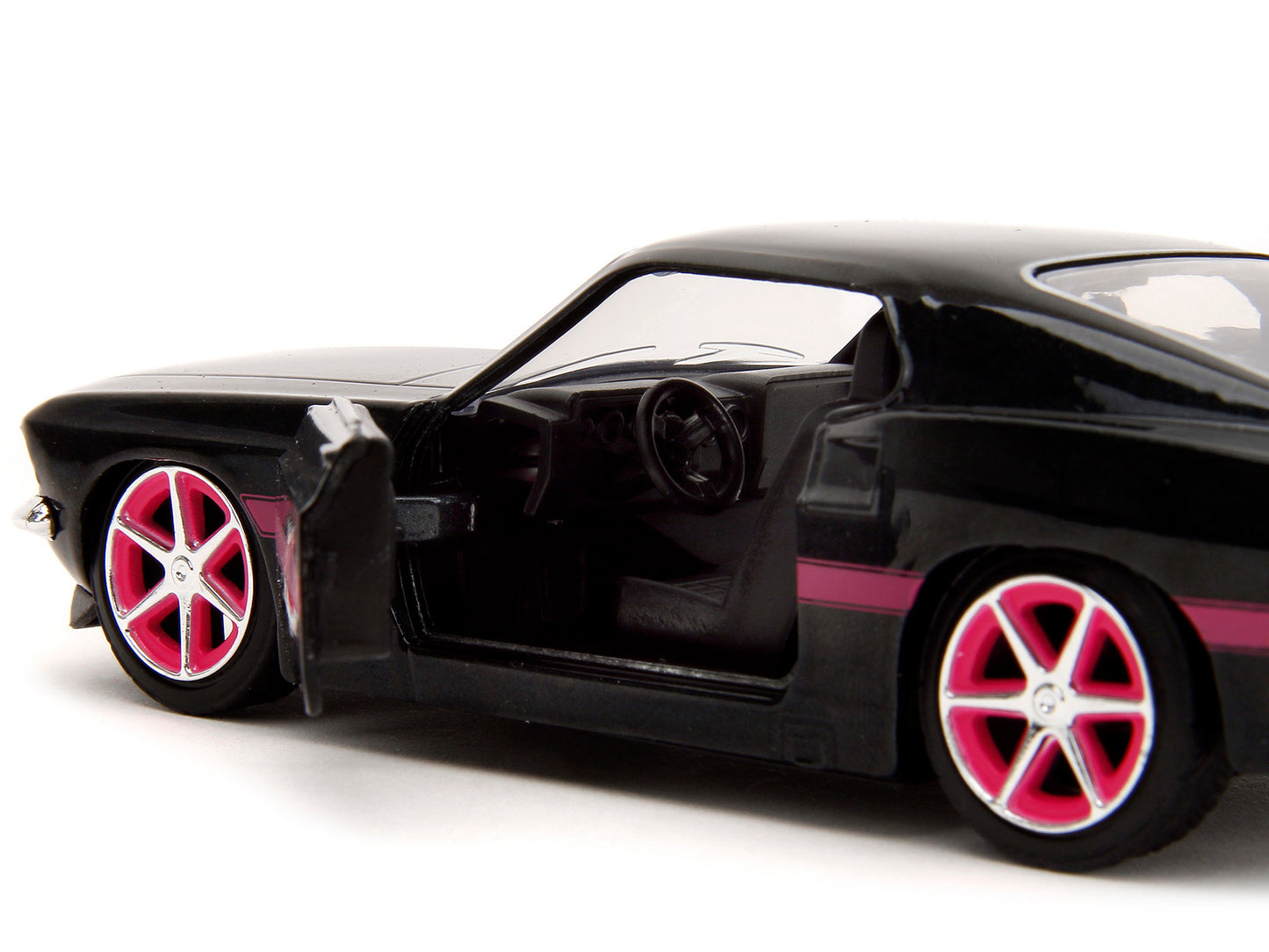 1969 Ford Mustang Black Metallic with Pink Stripes and Wheels "Pink Slips" Series 1/32 Diecast Model Car by Jada