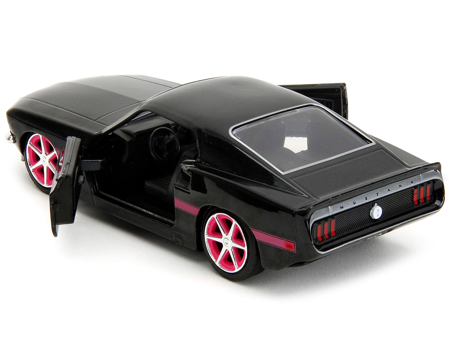 1969 Ford Mustang Black Metallic with Pink Stripes and Wheels "Pink Slips" Series 1/32 Diecast Model Car by Jada