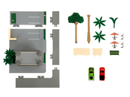 Toretto Cafe Diorama with Mitsubishi Eclipse Green and Ford F-150 SVT Lightning Red "Fast and Furious" "Nano Scene" Series Model by Jada