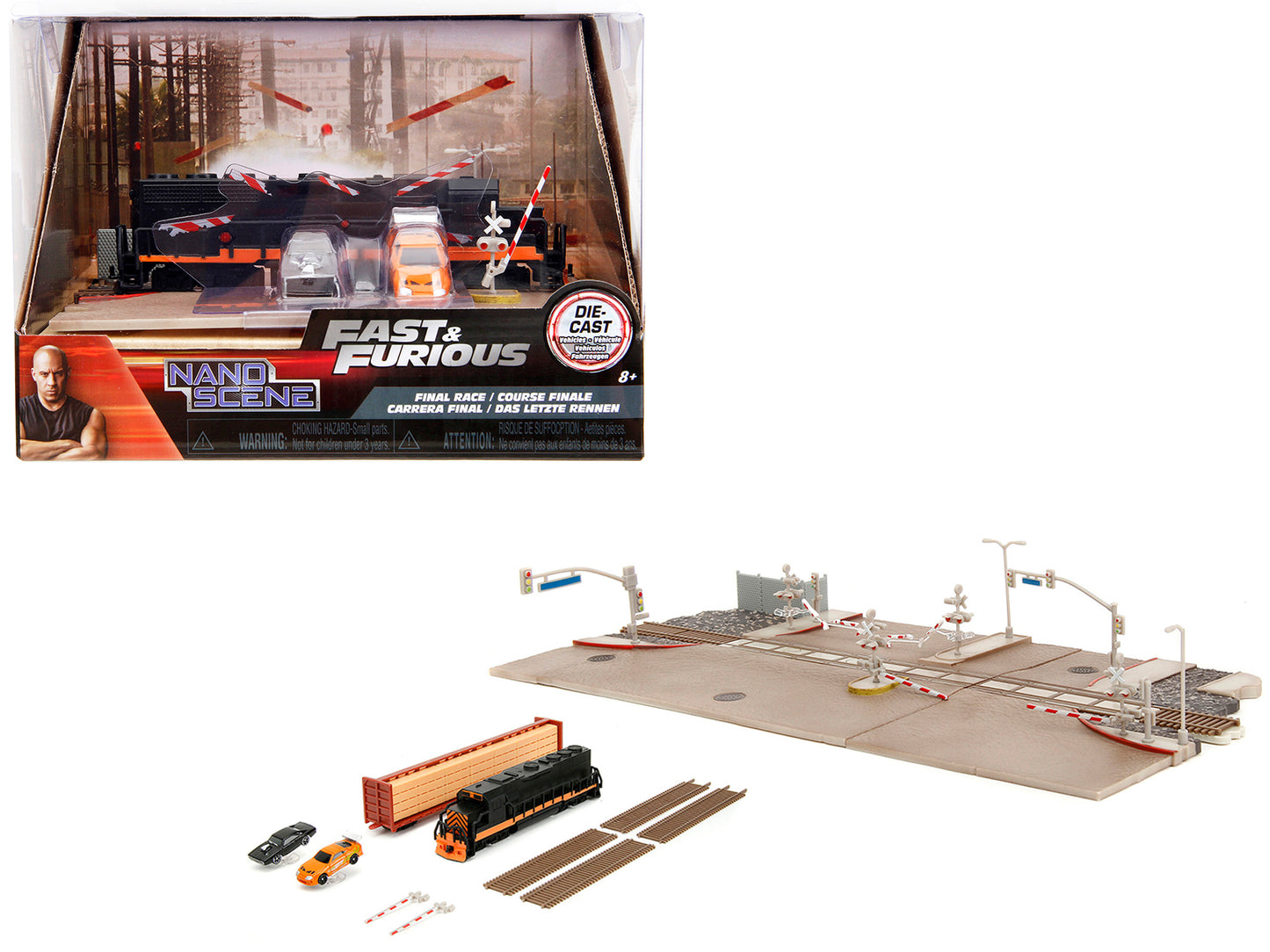 "Fast & Furious" Final Race Diorama with Toyota Supra Orange and Dodge Charger Black "Nano Scene" Series model by Jada