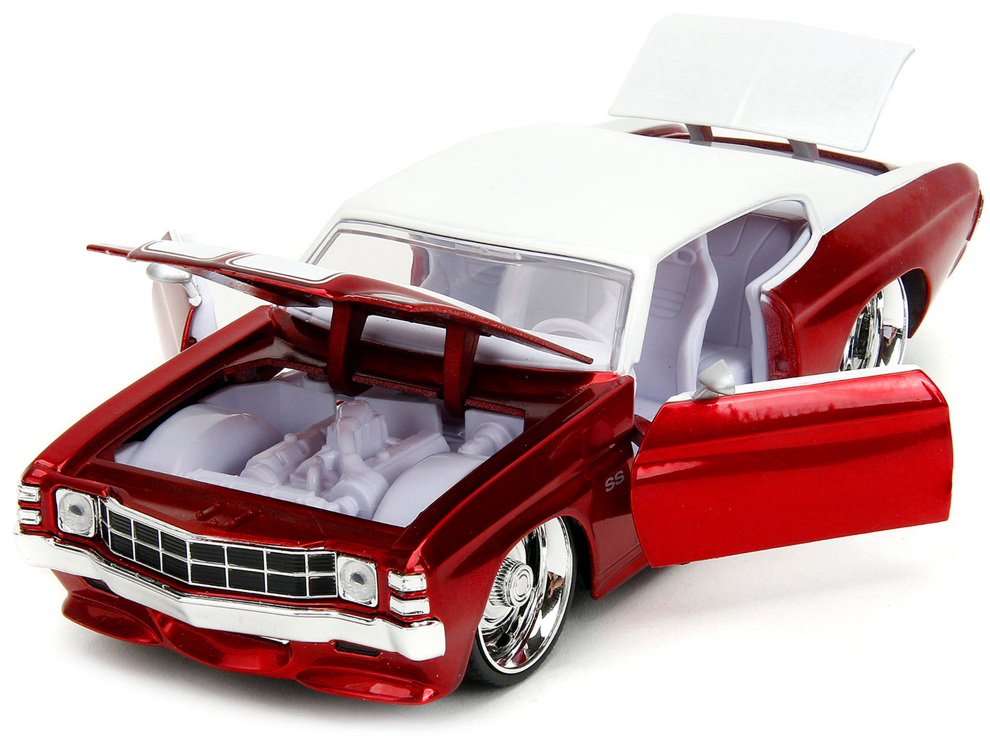 1971 Chevrolet Chevelle SS Candy Red with White Top White Stripes and White Interior "Bigtime Muscle" Series 1/24 Diecast Model Car by Jada