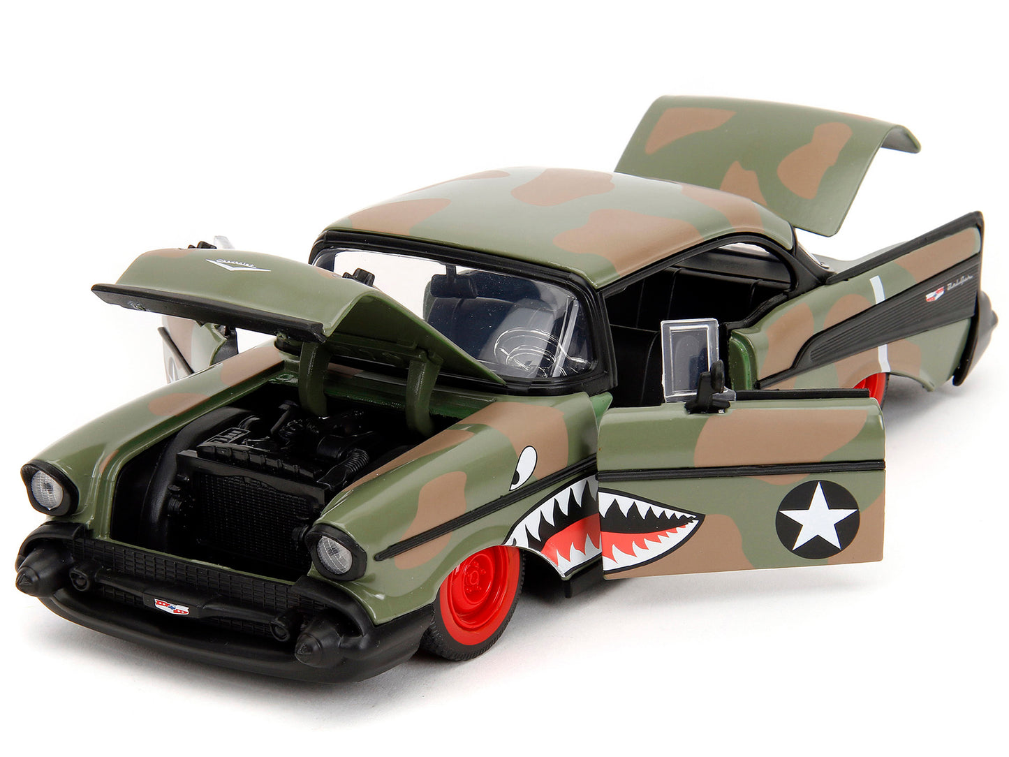 1957 Chevrolet Bel Air #3 Camouflage with Shark Mouth Graphics "Bigtime Muscle" Series 1/24 Diecast Model Car by Jada