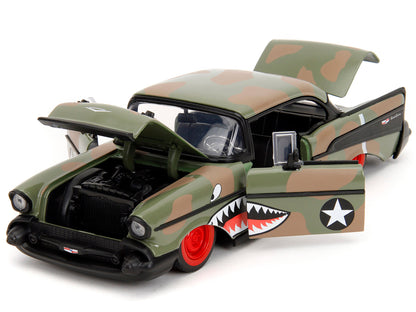 1957 Chevrolet Bel Air #3 Camouflage with Shark Mouth Graphics "Bigtime Muscle" Series 1/24 Diecast Model Car by Jada